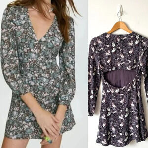 Aritzia Sunday Best Grayson Long Sleeve Cut Out Mini Dress  Purple Floral Size 4